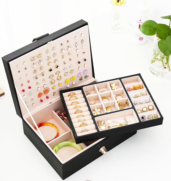 QBestry Womens Earrings Jewelry Box for Girls Jewelry Earring Organizer Box Earring Holder Organizer for Girls Jewelry Organizer Boxes for Women Girls Stud Earrings Organizers Jewelry Box Black