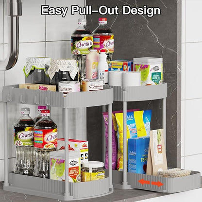 Ukeetap 2 Pack Multi-Purpose Pull-Out Storage Organizers, Under Sink Organizers and Storage for Bathroom & Kitchen, Under Cabinet Organizers and storage, 14.8 Inch, Grey