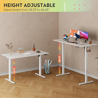 DEVAISE 55 x 28 Inches Electric Standing Desk, Adjustable Height Stand up Desk, 28" Deeper Desktop Sit to Stand Desk with 3 Memory Preset, Adjustable Computer Desk for Home Office (White)