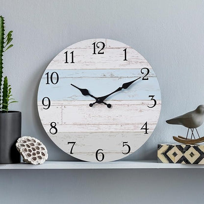 KECYET Wall Clock 14 Inch Silent Non-Ticking Coastal Beach Style Wall Clocks Battery Operated Rustic Retro Decorative for Kitchen, Bathroom, Living Room, Laundry Room(Azure Blue)