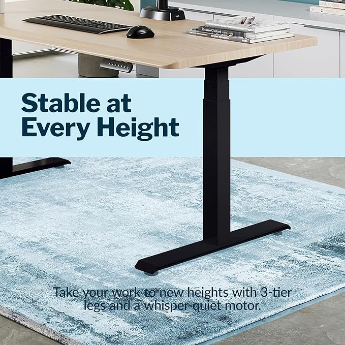 Vari ComfortEdge 72x30 Inch Adjustable Electric Standing Desk – Sit Stand VariDesk with Memory Presets, Sloped Edge, 180 LB Capacity + Tool-Free Assembly (Light Wood Top/Black Legs)