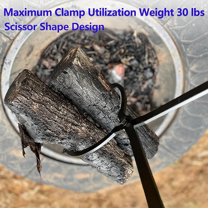CKLT 28" Firewood Tongs Log Grabber for Thick Logs Outdoor Indoor Camfire Firepit Bonfire Fireplace Tongs Heavy Duty Wrought Rustproof Safely Moves Firewood