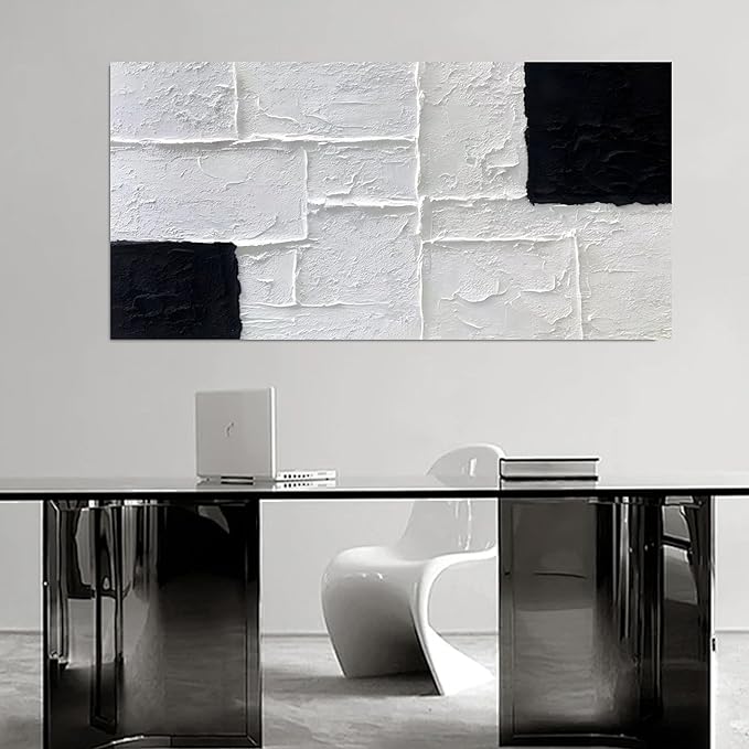Trogonup Black and White Abstract Textured Wall Art for Living Room Rectangle Painting Large Artwork for Bedroom Home Office Ready to Hang 20"x40"