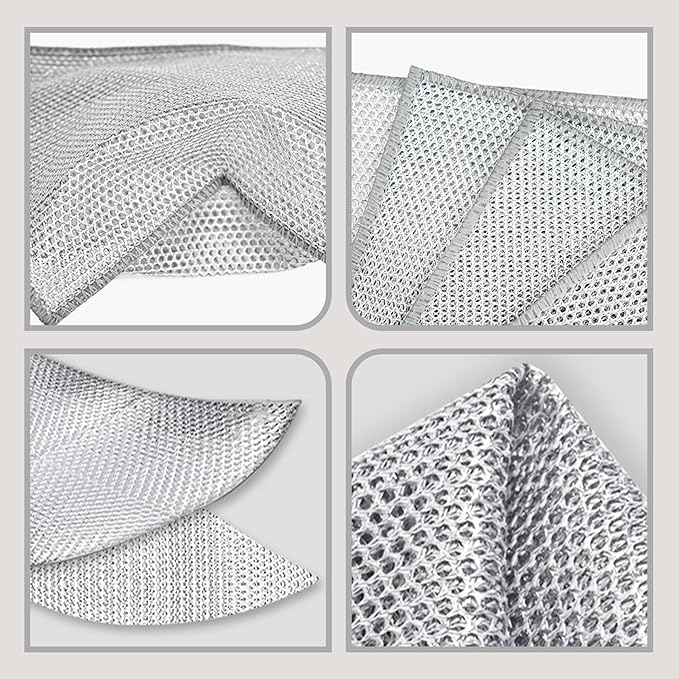 Double-Layer Steel Wire Cleaning Cloth - Non-Scratch Wire Dishcloth Rag Heavy Duty Scrub Pads Multi-Purpose Silver Mesh Scouring Pads for Dishes, Pots, Pans (20PCS)