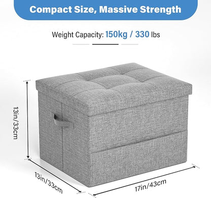 Dayacoco Storage Ottoman Foot Rest Stool, Foldable Foot Rest Stool with Thicker Foam Padded Seat, 43L Small Ottoman with Storage, Holds Up to 350lbs, 17x13x13in,Drak Gray