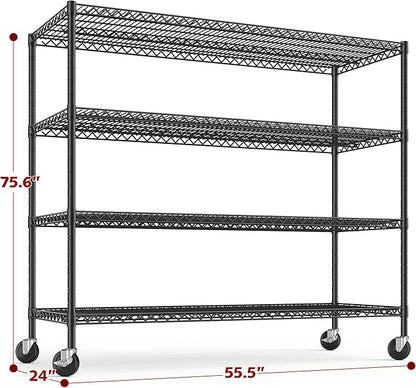 REIBII Set of 2 Storage Shelves Metal Shelving with Wheels,Adjustable Wire Shelving Rack 75.6" H Heavy Duty Garage Shelving Unit for Kitchen Pantry,Commercial Industrial Shelving for Garage 2PCS