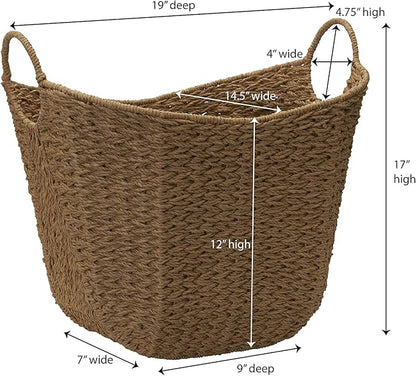 Household Essentials Natural Paper Rope Basket with Handles, Natural Woven Woven Storage Basket, Great for Decoration or Organization