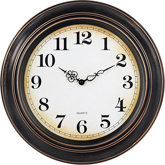 18 Inch Retro Large Wall Clock for Living Room Decor,Silent Vintage Wall Clocks Battery Operated for Farmhouse Office Wall Decor(Bronze)