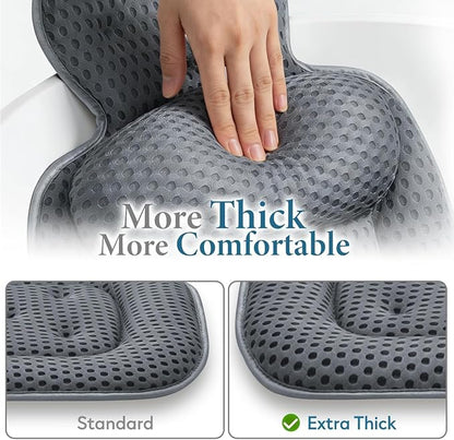 Bath Pillows for Tub, Comfortable Bathtub Cushion for Head and Neck with Soft 3D Mesh Fabric and 54 Non-Slip Suction Cups, Relaxing Tub and Shower Accessories Spa Gift Dark Gray Extra Thick