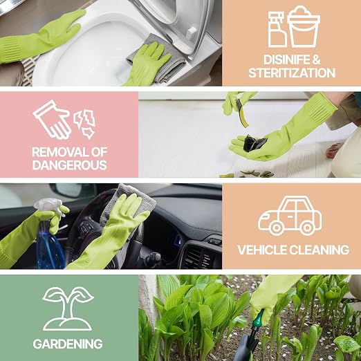 DABOGOSA Reusable Waterproof Household Dishwashing Cleaning Rubber Gloves, Non-Slip Kitchen Glove (Green, Medium (Pack of 3))