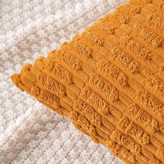 MIULEE Pack of 2 Burnt Orange Corduroy Decorative Euro Sham Pillow Covers 24x24 Inch Soft Boho Striped Throw Pillow Covers Modern Farmhouse Home Decor for Summer Sofa Living Room Couch Bed