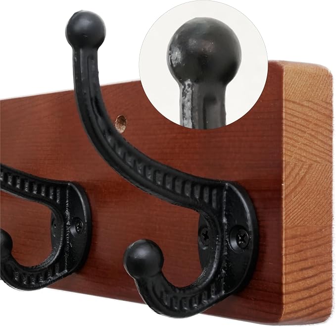 WEBI Rustic Coat Rack Wall Mount,35.43" Long 8 Cast Iron Coat Hooks Wall Mounted,Heavy Duty Wood Wall Coat Hanger Hooks for Hanging Coats,Jacket,Clothes,Backpack,Farmhouse,Cherry,2 Packs