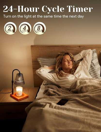 Candle Warmer Lamp with Timer, Dimmable Candle Warmer for Home Decor, Birthday Gifts for Women Mom, Adjustable Height Wax Melt Warmer with 2 Bulbs, Black
