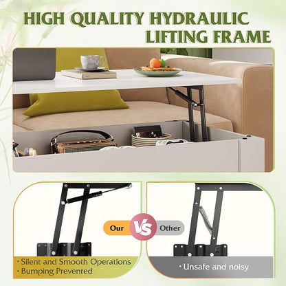 WLIVE Coffee Table, 39" Lift Top Coffee Table with Hidden Compartment, Storage Shelf and Lifting Top for Home Living Room, Office and Reception Room, White