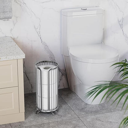 Bunoxea Toilet Paper Holder Stand, Freestanding Toilet Tissue Organizer, Minimalistic Storage Solution, Reserve Mega Rolls,Modern -2PACK Silver