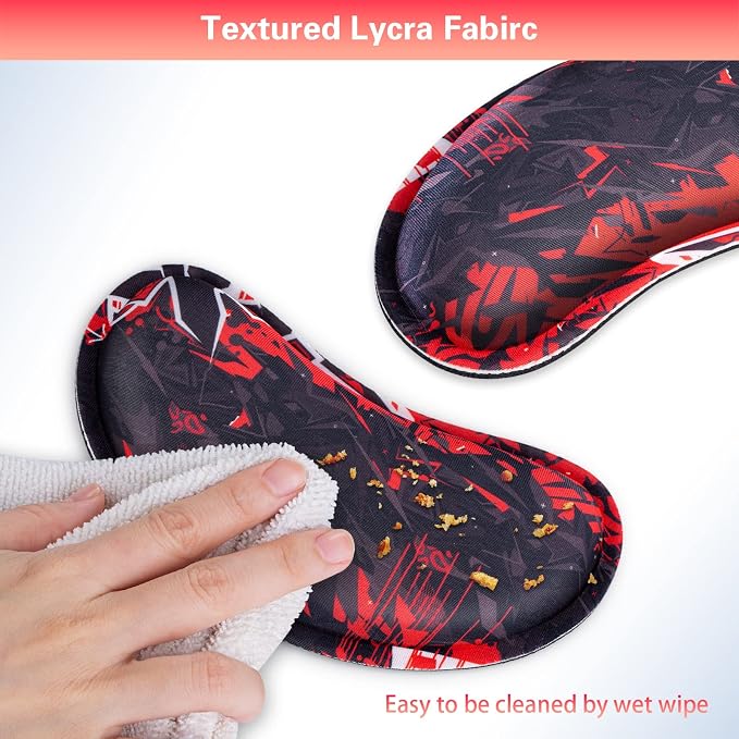 Mouse Wrist Rest, Canjoy 2 Pack Memory Foam Soft Fabric Mouse Wrist Rest Pad Support Cushion with Anti-Skid Rubber Base,Ergonomic Pain Relief Mouse Hand Rest (Black Red)
