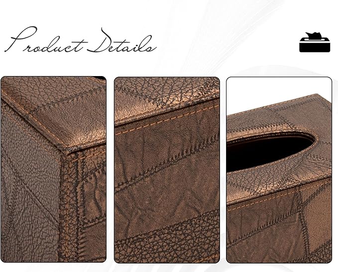 Tissue Box Cover Rectangular Tissue Box Holder for Bathroom (Retro Brown)