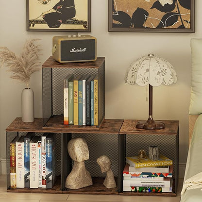Dmevkic 2 Cube Organizer Bookshelves DIY Variable Stackable Cube Storage Organizer for Kid Bedroom,Living Room,Small Bookshelf Black Brown Wooden,No Vinyl Storage
