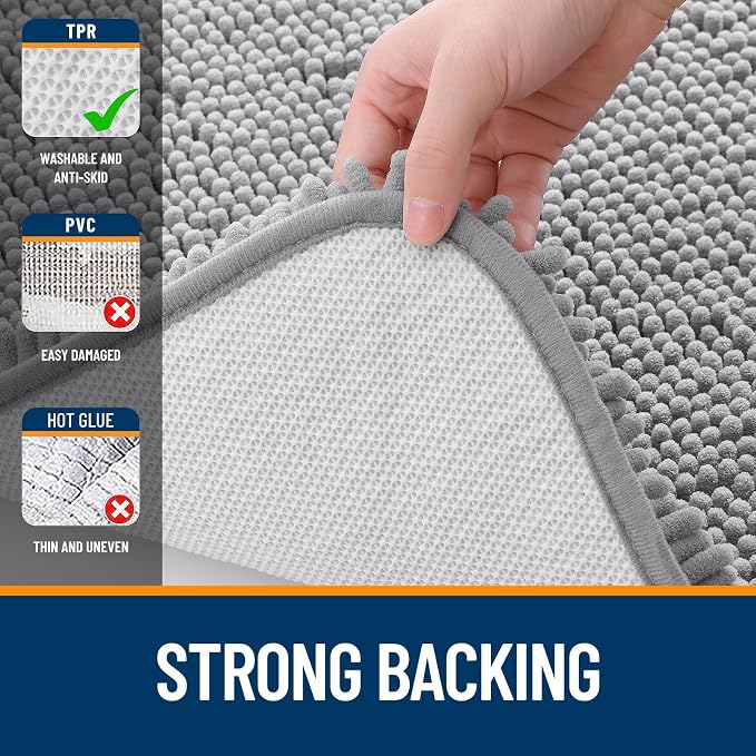 OLANLY Toilet Rugs U-Shaped 24x24, Extra Soft Absorbent Chenille Contour Bathroom Rugs for Toilet, Dry Quickly, Machine Washable, Non-Slip Bath Mat, Grey
