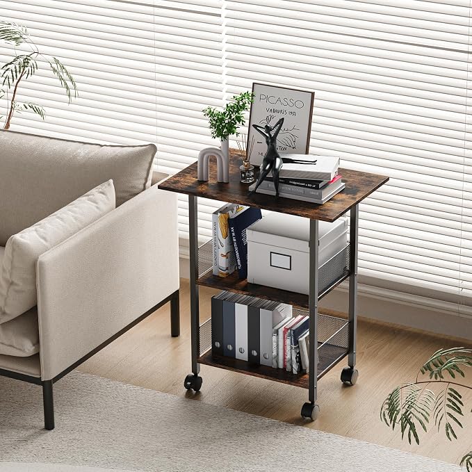 BOHDK Printer Stand, 3-Tier Industrial Large Printer Table with Shelf, 23"x15" Mobile Heavy Duty Storage Rack on Wheels for Home Office Printer Fax Machine Scanner Copier