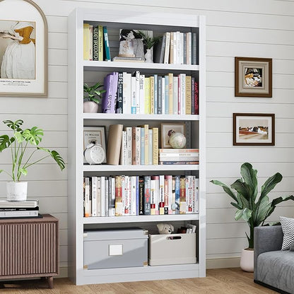 5-Tier Metal Bookshelf, 69" Tall White Bookcase with Adjustable Shelves, Heavy Duty Deep Book Shelves, Display Storage Shelving for Living Room, Home Office, Library, Bedroom
