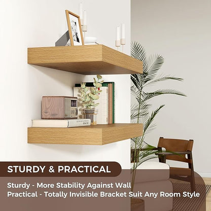 Floating Shelves for Wall, 36 Inch Wide x 12 Inch Deep Floating Shelves, Long Wood Floating Wall Shelf Shelves for Living Room Bathroom Bedroom Kitchen Home - (Oak, 36" W x 12" D x 2" H)