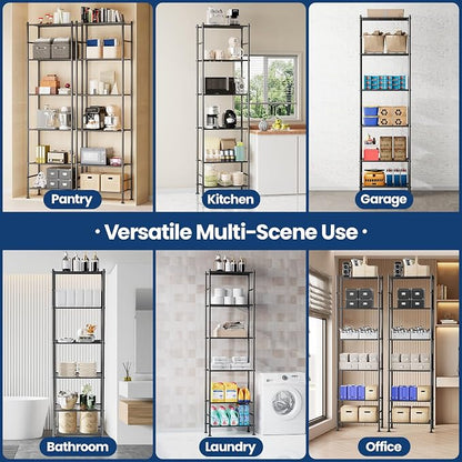 Abiglifty Storage Shelves, 6-Tier Metal Shelving, Closet Shelves with Adjustable Leveling Feet, Shelf Organizer for Kitchen, Pantry, Laundry