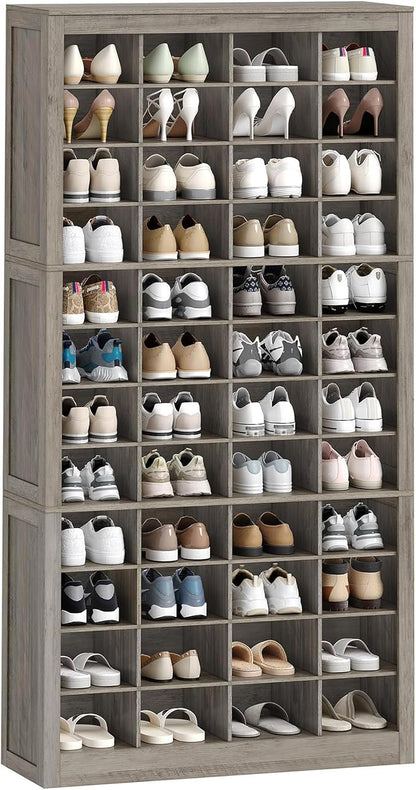 Hzuaneri Shoe Storage Cabinet, 48 Pairs Free Standing Closet Organizer, 9 inch Widened Cell Wood Shoe Organizer, 12 Tiers Vertical Space Saving Shoe Rack for Entryway, Cloakroom, Greige SR39605X