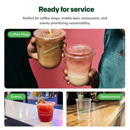 TOSSWARE NATURAL 12oz Arc Green Wave - Plant Based 98mm Clear Cold Cups - Plastic Alternative for Parties, Bachelorettes, Weddings - Recyclable - Set of 50