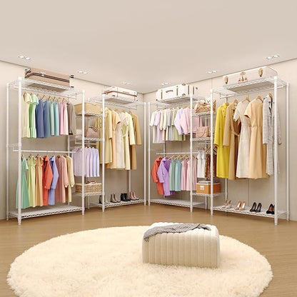 1630 LBS Heavy Duty Clothes Rack with Adjustable Shelves, 5 Tiers L-Shaped Freestanding Closet Organizer and Storage for Hanging Clothes, 85.4" W x 17.4" D x 70.5" H
