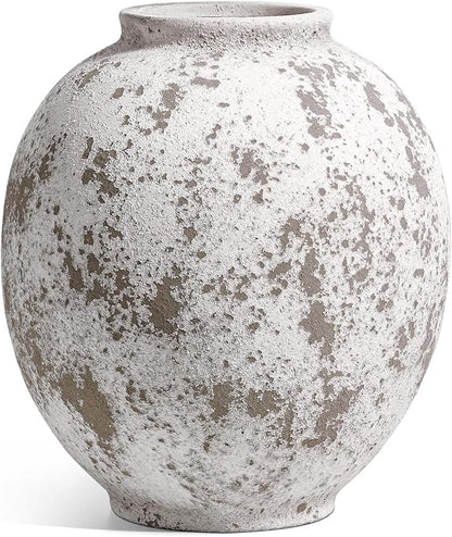 Large White Ceramic Vase - 9.8 Inch Rustic Farmhouse Flower Vase for Home Decor, Minimalist Tall Vases for Living Room, Table, Bathroom, Holiday & Weddings (Sandstone Grey)