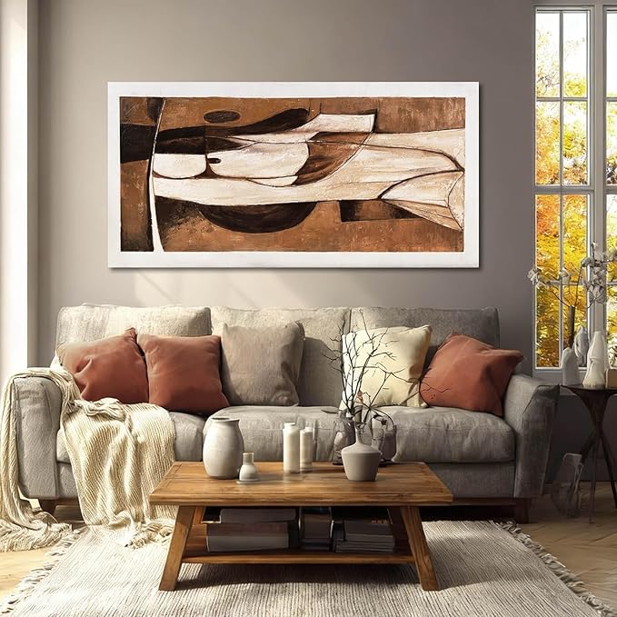LEVERUP Large Abstract Canvas Wall Art Brown and Gold Wall Printings Pictures Modern Wall Decor for Bedroom Office Hotel 29×58 Inch Ready to Hang