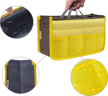 Vercord Purse Organizer Insert for Handbags Bag Organizers Inside Tote Pocketbook Women Nurse Nylon 13 Pockets Yellow Large