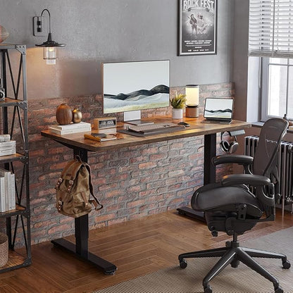 TIQLAB 55 * 28 Inches Standing Desk, Adjustable Height Stand up Desk,Sit Stand Home Office Table with Splice Board, Rustic Brown