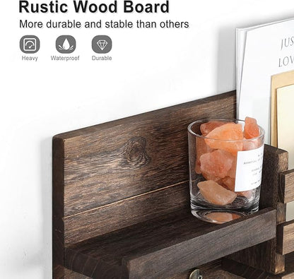 Lwenki Mail Organizer for Wall Mount – Key Holder with Shelf Includes Letter Holder and Hooks for Coats, Dog Leashes – Rustic Wood with Flush Mounting Hardware (16.5” x 8.7” x 3.5”)