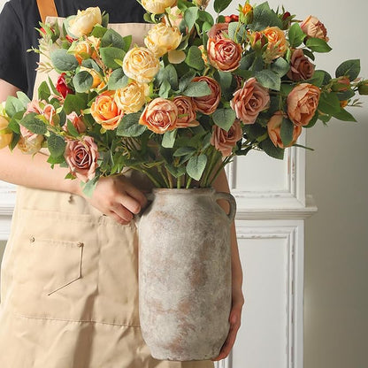 Large Flower Vase Home Decor - Tall Ceramic Farmhouse Rustic Table Vases with Handle Living Room Decoration Decorative Modern Vintage for Floor Kitchen Shelf Coffee Dining Desk Fireplace (12" Retro)