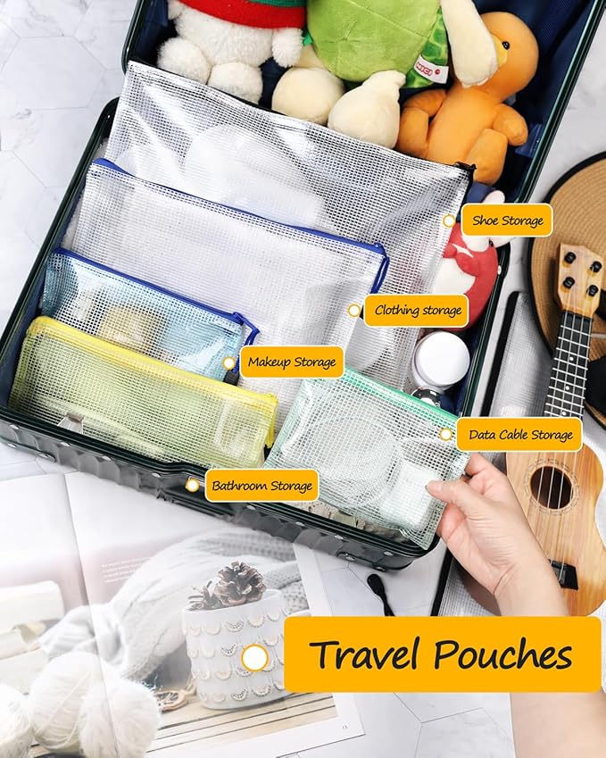 SUNEE Multisize Mesh Zipper Pouches (9 Colors, 24 Packs), Zip Bag for School Office Supplies, Puzzles & Games Organizing Storage