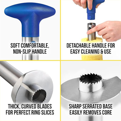 Zulay Kitchen Pineapple Corer and Slicer Tool – Stainless Steel Pineapple Cutter with Eye Remover Tool – Ergonomic Handle & Easy Core Remover – Reinforced Heavy-Duty Blade – Royal Blue