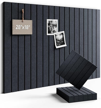 Fluxynara Felt Bulletin Board Tiles -28"x18" with 40 Adhesive Tabs, Cork Board Alternative for Office Decor, Push Pin Board Wall Organizer 6-Pack (Deep Charcoal Blue)