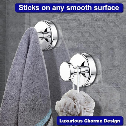 Bntuk Suction Cup Hooks for Shower, Removable Towel Hooks for Bathroom Window Glass Door Wall, Bath Robe Looafh Hook for Hanging - 4 Pack, Chrome