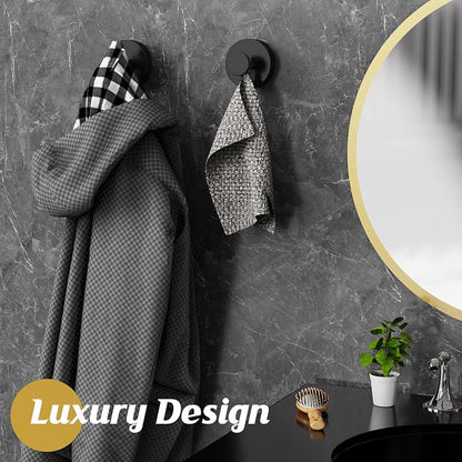 MOTAIPEAK Suction Cup Hooks for Shower,Removable Shower Towel Suction Hooks for Bathroom Wall,Kitchen,Glass,Mirror,Tile to Hang Robes,Loofah-Black(2-Pack)