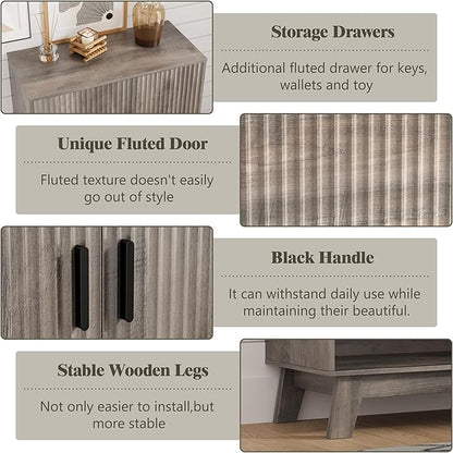 Shoe Cabinet Storage for Entryway, 4 Tier Fluted Shoe Storage Cabinet with 2 Drawers, Narrow Hidden Shoe Organizer with Adjustable Shelves, Freestanding Shoe Rack for Entryway, Hallway, Grey