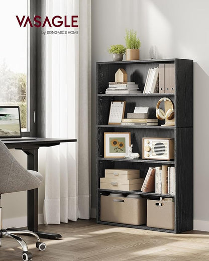 VASAGLE Set of 2 Bookshelves, 30 Inches Wide, 5-Tier Open Bookcases with Adjustable Storage Shelves, Floor Standing Units, Ebony Black ULBC175T56-2
