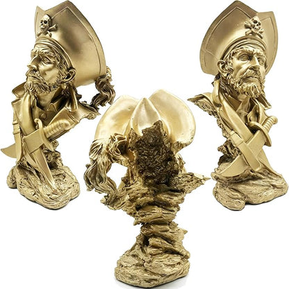 H&W Golden Pirate Figurines - Buccaneer Francis Drake Statue Decoration for Home/Study/Living Room, Great Collectible Figurines, Best Gift for The Man, Sandstone Color (HH17-D5)
