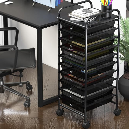 Simple Houseware Utility Cart with 10 Drawers Rolling Storage Art Craft Organizer, Black