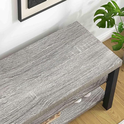 FOLUBAN Storage Bench, Vintage Wood Shoe Bench for Entryway Hallway, Industrial Indoor Shoe Rack Seat for Bedroom, Living Room, Light Grey, 43.3 Inch