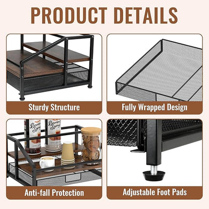 Alyoen Coffee Syrup Organizer Rack, 3-Tier Coffee Station Organizer for Countertop, Coffee Bar Organizer with 35K Cup Storage Basket, Coffee Syrup Holder Stand for Coffee Bar Accessory, Syrup - Wine