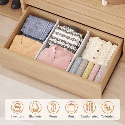 Lifewit 8" Tall 4 Pack Drawer Dividers, 13.8"-22.2" Adjustable Deep Drawer Organizer Clothes, Expandable White Plastic Separators for Dresser, Kitchen, Cabinet, Closet, Office Organization & Storage