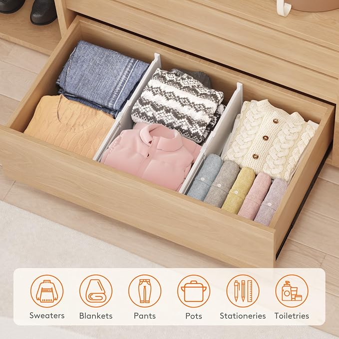 Lifewit 8" Tall 8 Pack Drawer Dividers, 13.8"-22.2" Adjustable Deep Drawer Organizer Clothes, Expandable White Plastic Separators for Dresser, Kitchen, Cabinet, Closet, Office Organization & Storage