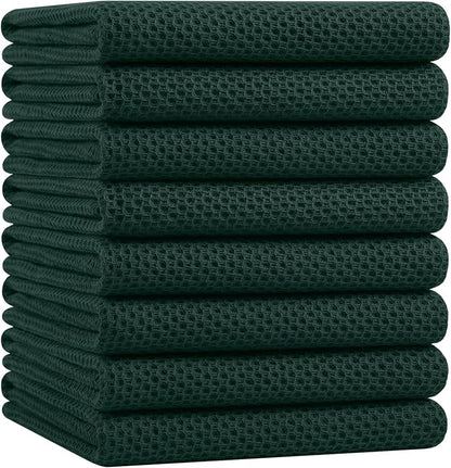 Homaxy 100% Cotton Oversized Waffle Weave Kitchen Dish Towels, Ultra Soft Absorbent Quick Drying Cleaning Towel, 20x28 Inches, 8-Pack, Blackish Green